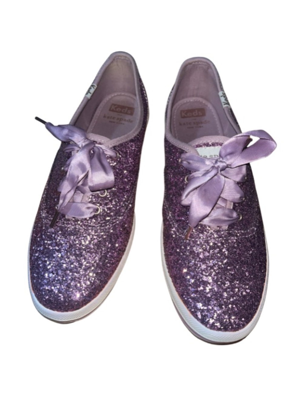 Keds x Kate Spade Lavender/Purple Glitter Satin Lace-Up Sneakers, Size 7.5 - Picture 2 of 7
